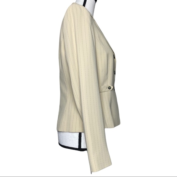 Tahari Tan Pinstripe Blazer with Shoulder Pads - Picture 2 of 10